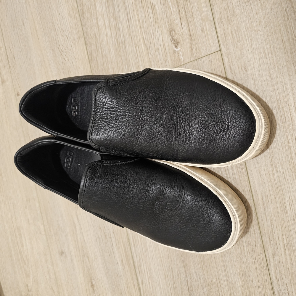 UGG Black Leather Loafers with Textured Finish